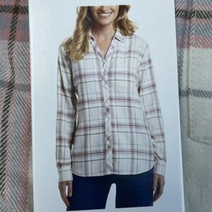 Weatherproof Women's L Plaid Blouse Pink Cotton Blend e0201